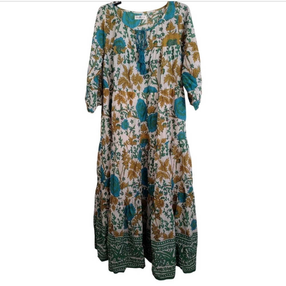Natural Life Multicolor Floral Bohemian Cottage-core Maxi Dress Size Medium